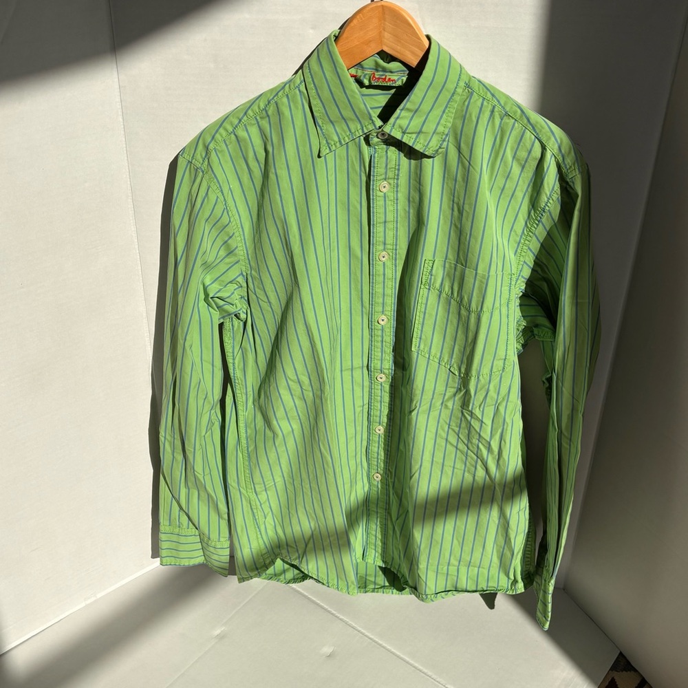 Boden Y2K cotton button down shirt
Green with blue stripes